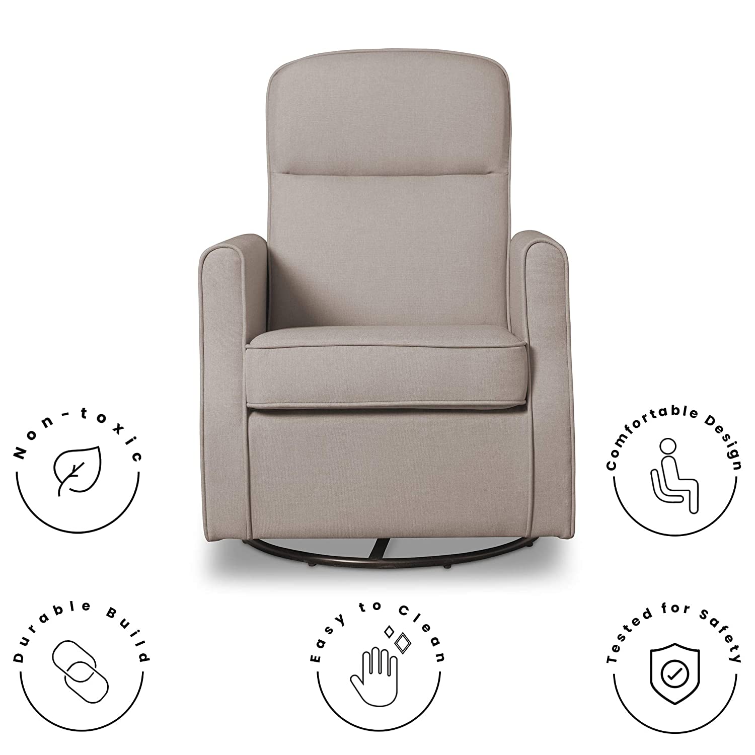 Delta Children Blair Slim Nursery Glider Swivel Rocker Chair, Taupe , 26.5x31.5x 36 Inch (Pack of 1)