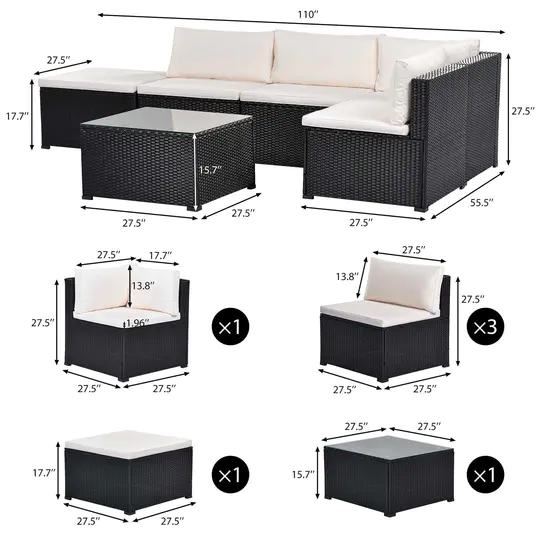 【Furniture】6 Piece PE Weave Rattan Outdoor Furniture Set Patio Garden Sectional Sofa