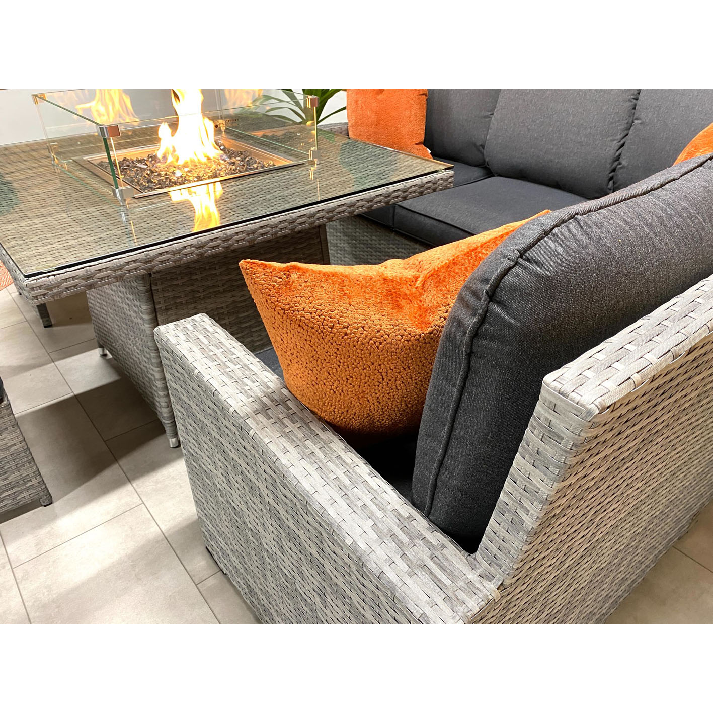 Chimes - Stone Grey Milan Compact Corner Dining Set with Firepit Table