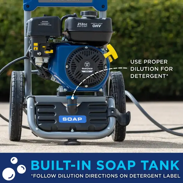 3400 PSI 2.6 GPM Gas Powered Axial Cam Pump Cold Water Pressure Washer with Soap Tank and 5 Quick Connect Tips