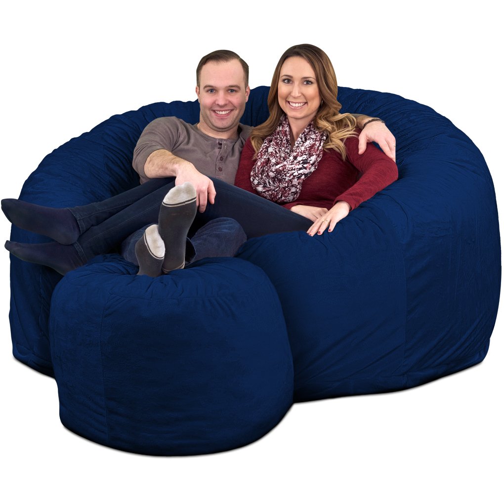【Furniture】6000 Bean Bag Chair w/Footstool: Giant Foam-Filled Furniture - Machine Washable Covers