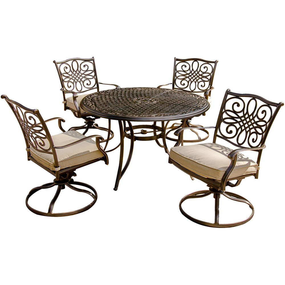 【Home&Garden】5-Piece Cast Aluminum Outdoor Patio Dining Set, 4 Swivel Rocker Chairs & 48 Round Table