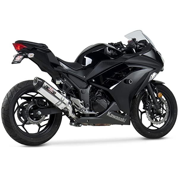 Yoshimura R-77 Slip-On Exhaust (Street/Stainless Steel with Carbon Fiber End Cap) Compatible with 13-17 Kawasaki EX300