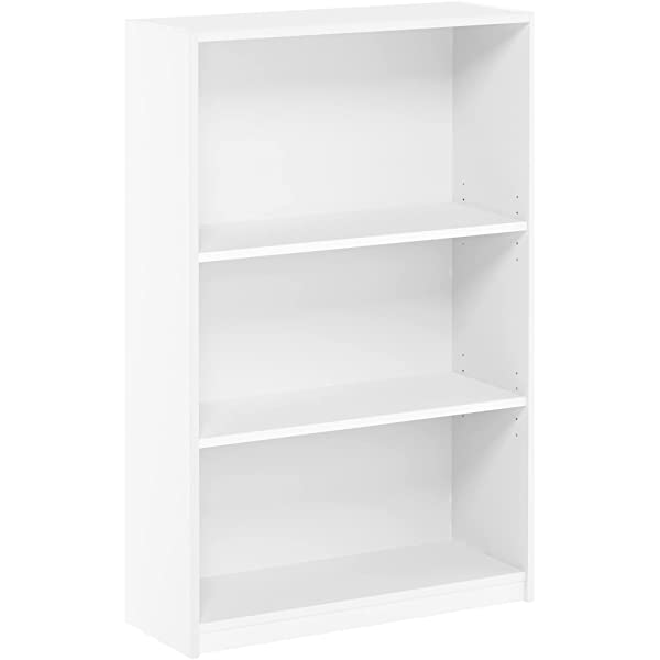 FURINNO JAYA Simple Home 3-Tier Adjustable Shelf Bookcase, White White 3-Tier Bookcase
