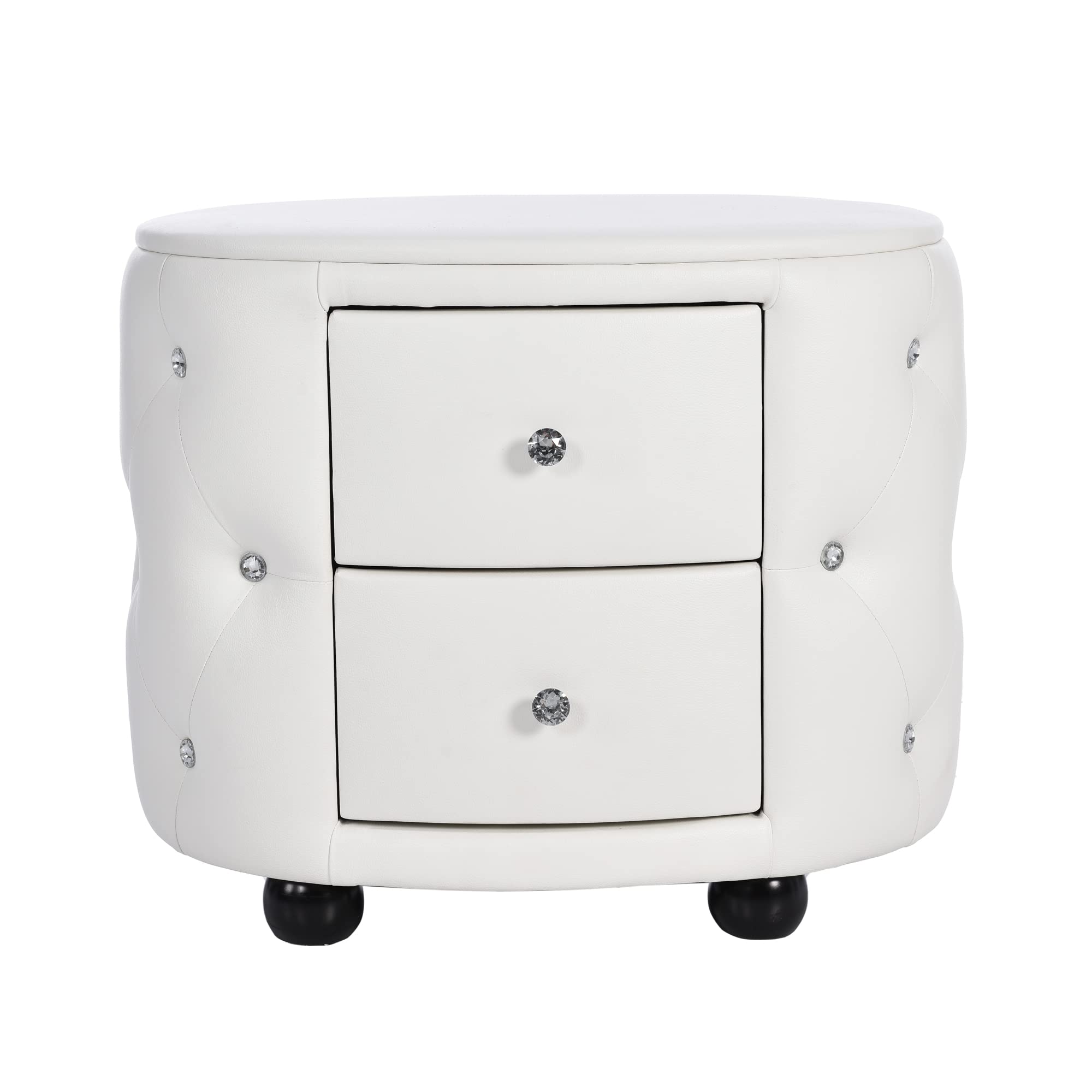 【Furniture】Modern Mid-Century Upholstered Night Stand with 2 Drawers for Bedroom Wood  Bedside End Table