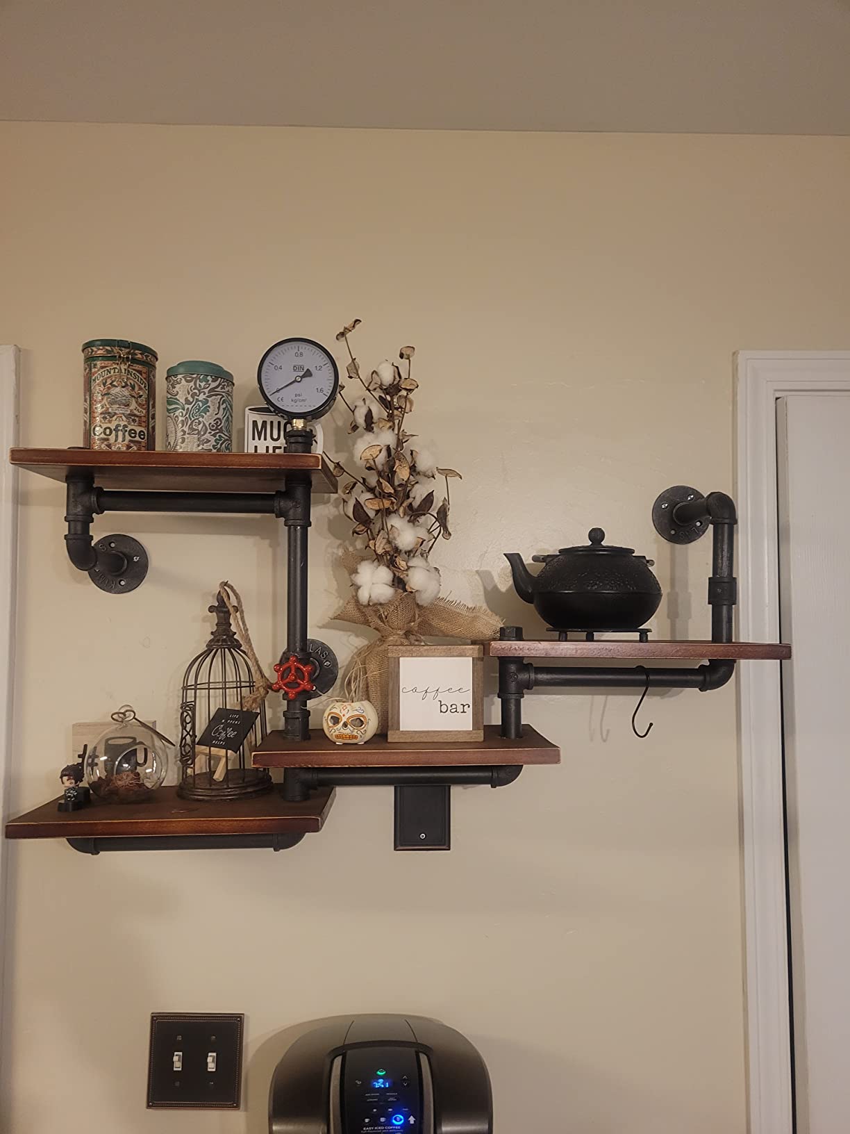 【Furniture】Industrial Rustic Modern Wood Ladder Pipe Wall Shelf 4 Layer Pipe Design Bookshelf DIY Shelving