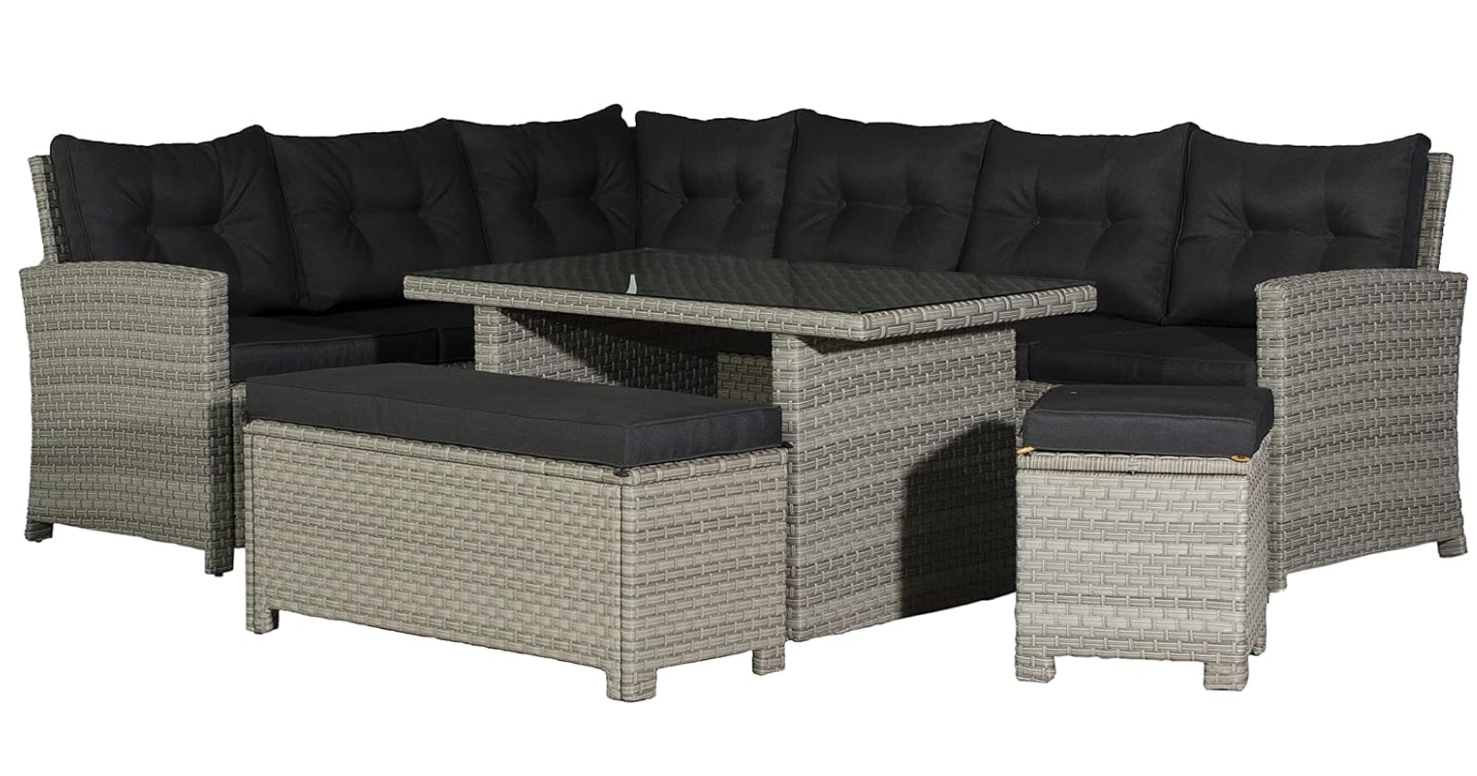 Backyard Furniture Barcelona Luxury 10 Seater Casual Dining Rattan Garden Set with Cushions, Grey/Brown, 191 x 177 x 87 cm