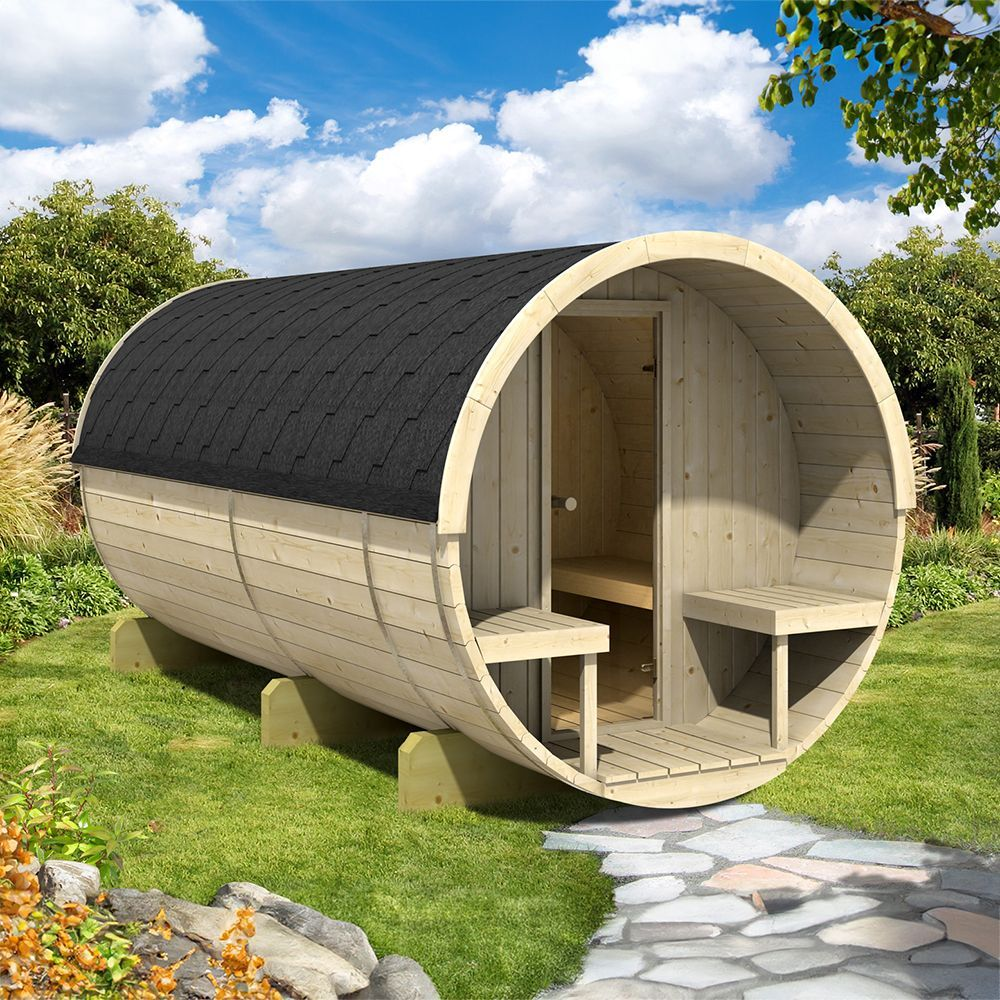 8 Person Barrel Sauna with Separate Dressing Room & Electric Heater