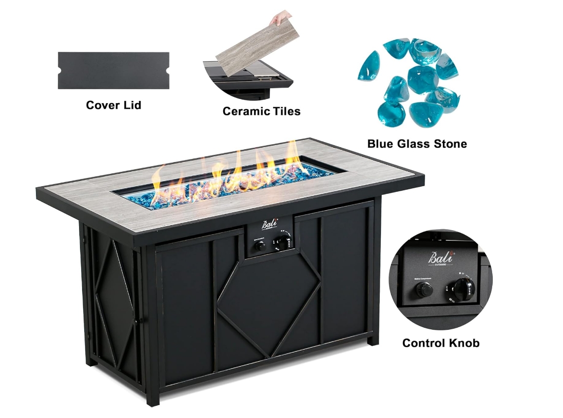 BALI OUTDOORS Rectangular Gas Fire Pit Table 60,000BTU