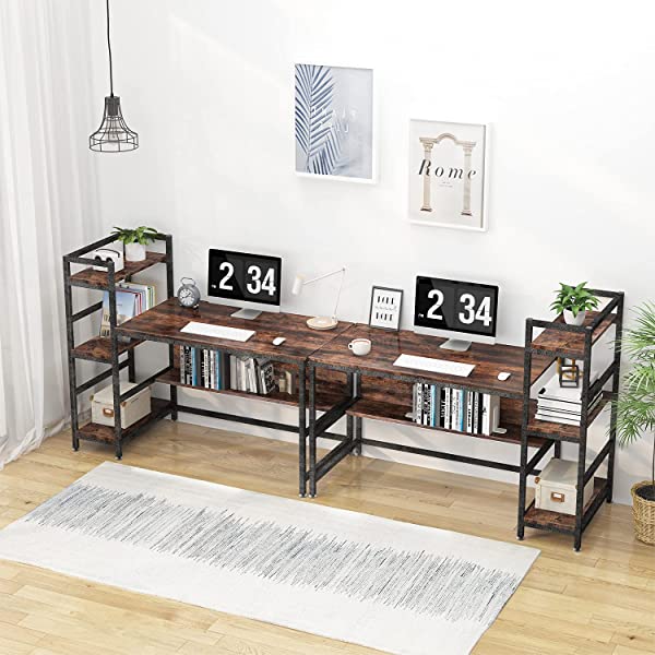 Computer Desk 55 inch with Storage Shelves Study Writing Table for Home Office,Modern Simple Style, Rustic Brown