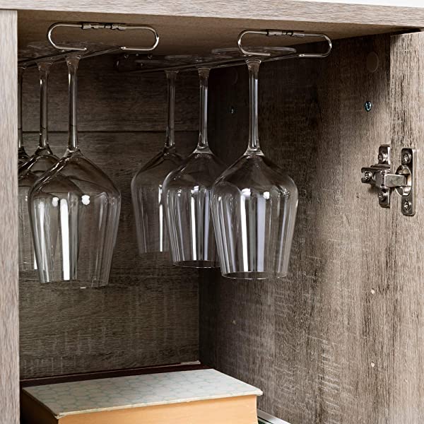 South Shore Bar Cabinet with Bottle and Glass Storage, Black Oak Black Oak Bar Cabinet