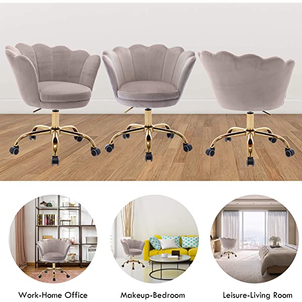 MTFY Modern Home Office Swivel Chair, Shell Desk Chair with Adjustable Height, Upholstered Ergonomic Computer Desk Chair Leisure Task Chair Accent Armchair for Office, Living Room,Bedroom (Beige)