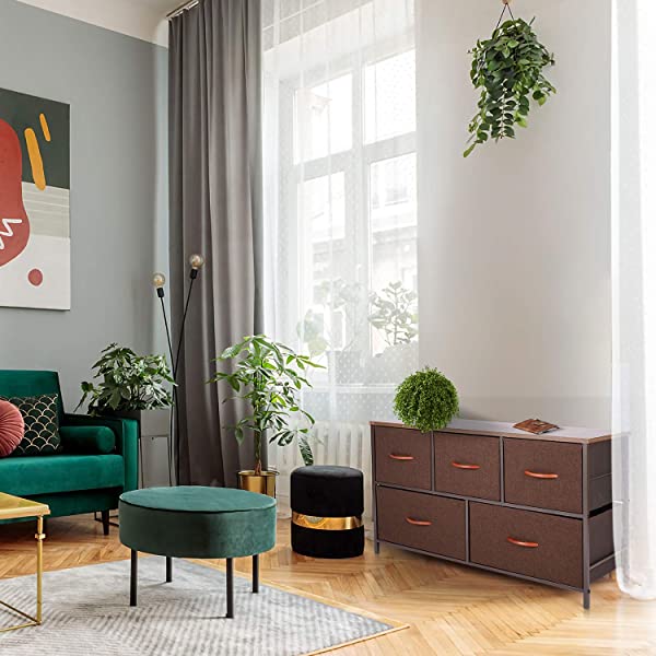 ROMOON Dresser Organizer with 5 Drawers, Fabric Storage Drawer Unit, Dresser Tower for Bedroom, Hallway, Entryway, Closets, Nursery - Wide Espresso