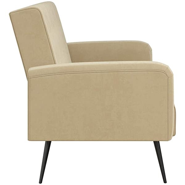 Novogratz 2360379N Z Stevie, Convertible Sofa Bed Couch, Ivory Velvet Futon