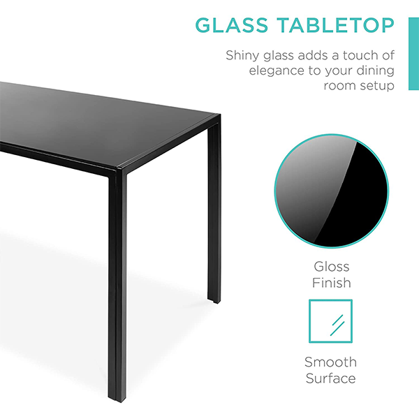 Best Choice Products 5-Piece Kitchen Dining Table Set for Dining Room, Kitchen, Dinette, Compact Space w/Glass Tabletop, 4 Faux Leather Metal Frame Chairs – Black