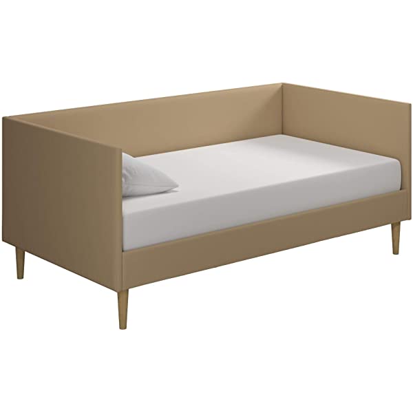 DHP Franklin Mid Century Upholstered Daybed, Sofa Bed, Twin Size Frame, Tan Linen Linen Twin Tan