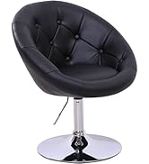 Round Height Adjustable Lounge Office Bar Swivel Chair With Backrest (Black, Faux Leather)