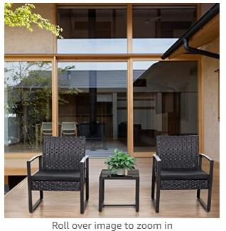 Flamaker 3 Pieces Patio Set Outdoor Wicker Patio Furniture Sets Modern Bistro Set Rattan Chair Conversation Sets with Coffee Table for Yard and Bistro (Black)