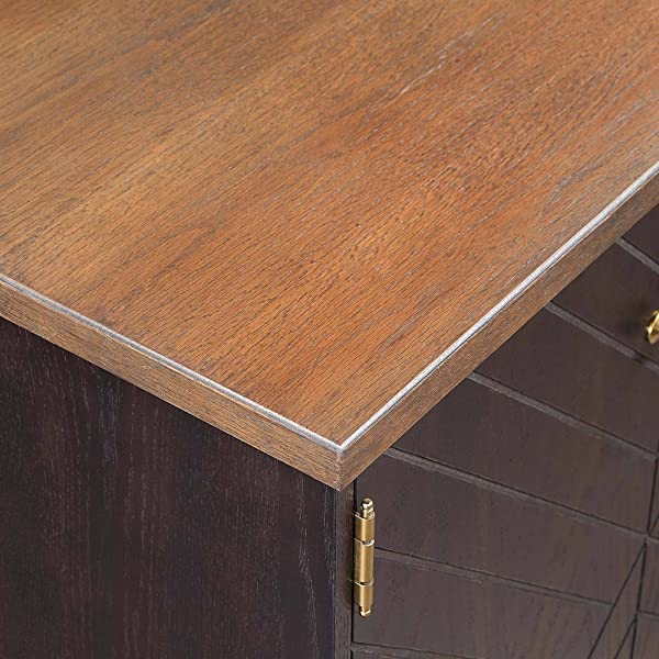 LALUZ Carved Accent Storage Cabinet Floor Cabinet for Bedroom Living Room, Oak Finish 30 Inch 30