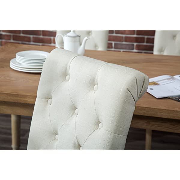 Roundhill Furniture Habitanian 6-Piece White Wash Dining Set with Tufted Chairs and Bench, Beige