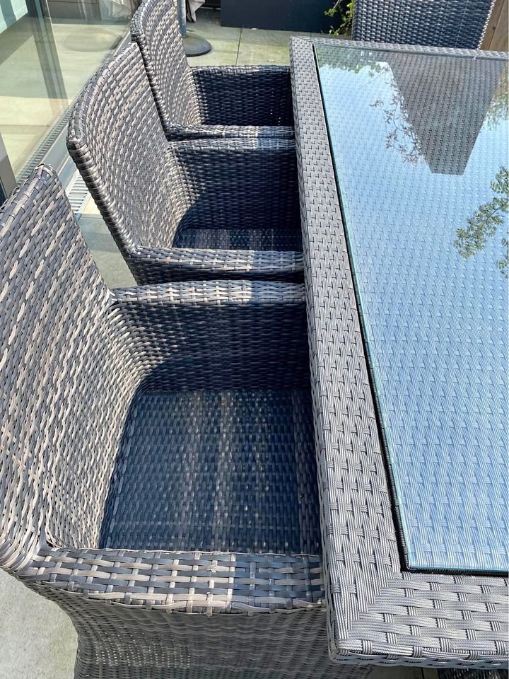 Garden Dining Table + 8 Chairs Rattan Garden Chairs and Rectangular Dining Table Set