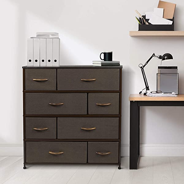 Sorbus Dresser with 8 Drawers - Furniture Storage Chest Tower Unit for Bedroom, Hallway, Closet, Office Organization - Steel Frame, Wood Top, Easy Pull Fabric Bins (White)