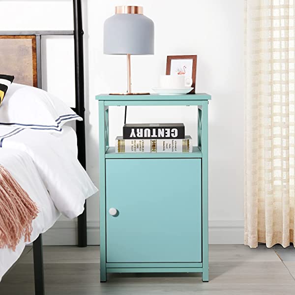 VECELO Modern Versatile Nightstands X-Design Side End Table Night Stand Storage Shelf with Bin Drawer for Living Room Bedroom, Brown+Black Brown+black Modern