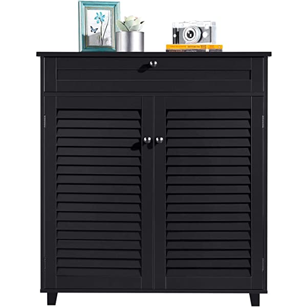 Yaheetech Shoe Cabinet Bathroom Storage Cabinet with 1 Drawer & Adjustable Shelf, Shoe Rack Pinter Stand for Home Office, Black