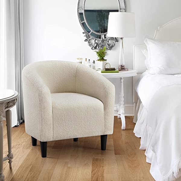 Yaheetech Set of 2 Modern Style Accent Barrel Chair Upholstered Chair Arm Chair Club Chair for Living Room Bedroom Reception Room Office Ivory