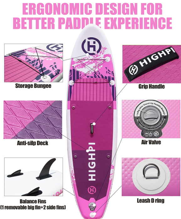 Highpi Inflatable Stand Up Paddle Board 10'6''/11' Premium SUP W Accessories & Backpack, Wide Stance, Surf Control, Non-Slip Deck, Leash, Paddle and Pump, Standing Boat for Youth & Adult