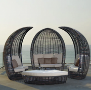 Outdoor Lying Bed Rattan Creative Birdcage Resort Hotel Open-air Sea View Room Multi-person Coffee Table Combination Leisure Rattan Bed