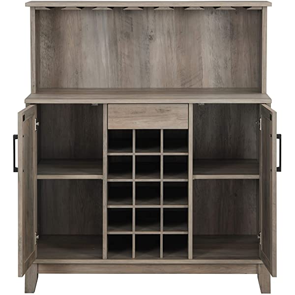 Bar Cabinet with Wine Rack and Glass Doors (Grey wash- Solid)