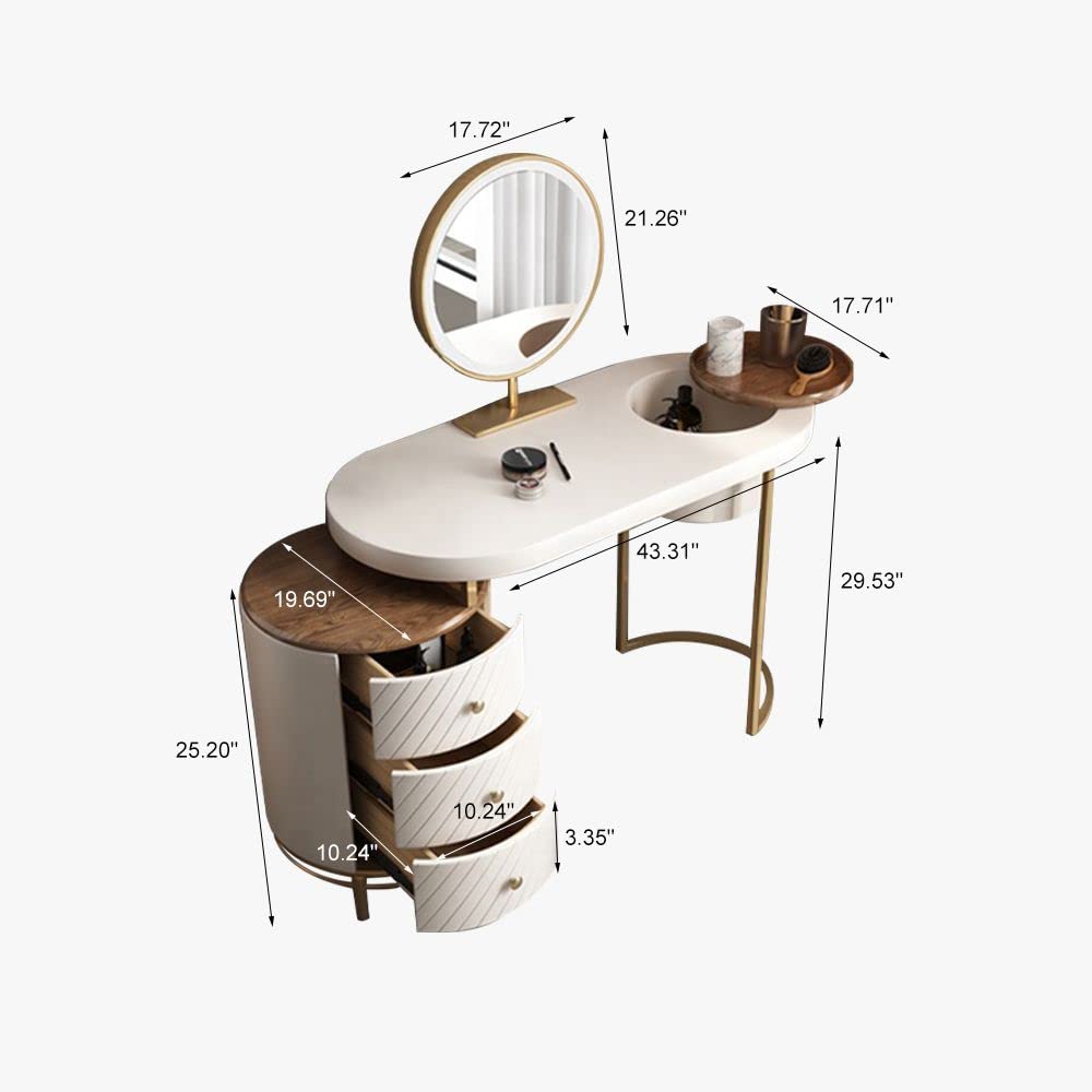 【Furniture】Modern Makeup Vanity Table with LED Lighted Mirror, Dressing Table with Movable Tray Top, 43
