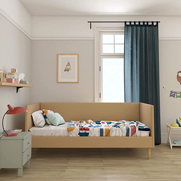 DHP Franklin Mid Century Upholstered Daybed, Sofa Bed, Twin Size Frame, Tan Linen Linen Twin Tan