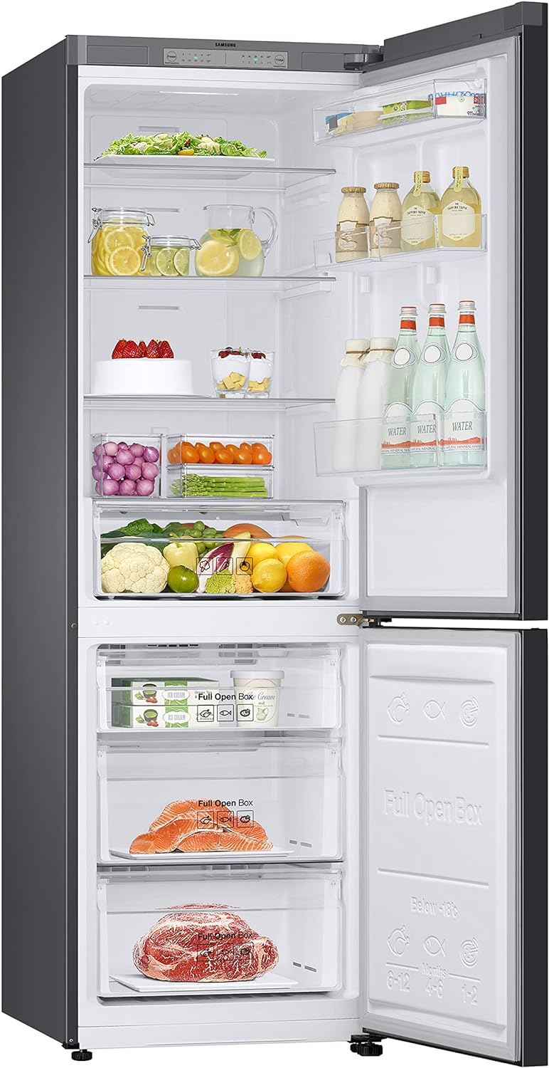 SAMSUNG 12.0 Cu Ft BESPOKE Compact Refrigerator w/ Bottom Freezer, Flexible Slim Design for Small Spaces, Even Cooling, Reversible Door, LED Lighting, Energy Star Certified, RB12A300631/AA, Gray Glass