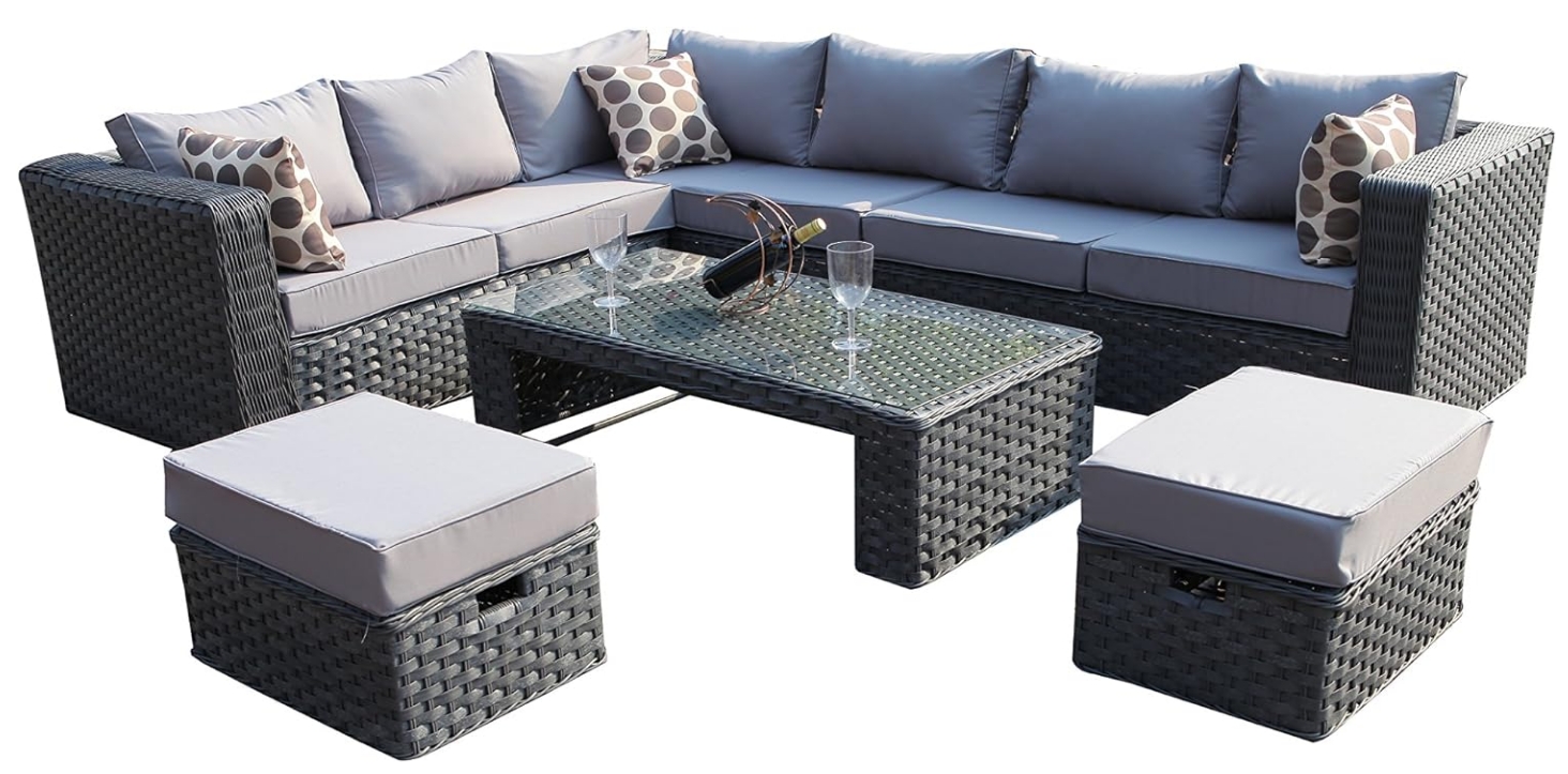 YAKOE 50020 Papaver Conservatory Modular 9 Seater Rattan Corner Garden Sofa Furniture Set - Grey