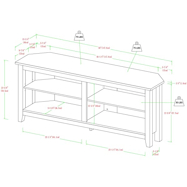 Walker Edison Wren Classic 4 Cubby TV Stand for TVs up to 65 Inches, 58 Inch, Black Black 58 InchTV Stand