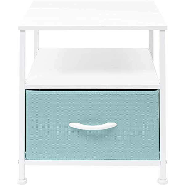 Sorbus Nightstand 1-Drawer Shelf Storage- Bedside Furniture & Accent End Table Chest for Home, Bedroom, Office, College Dorm, Steel Frame, Wood Top, Easy Pull Fabric Bins (Rustic Wood)