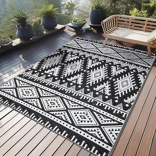 Homaxy Outdoor Rug, Weatherproof Plastic Foldable Washable Balcony Mat, UV Protection Double-Sided Mat for Garden, Patio, Camping, Picnic (120 x 180 cm)