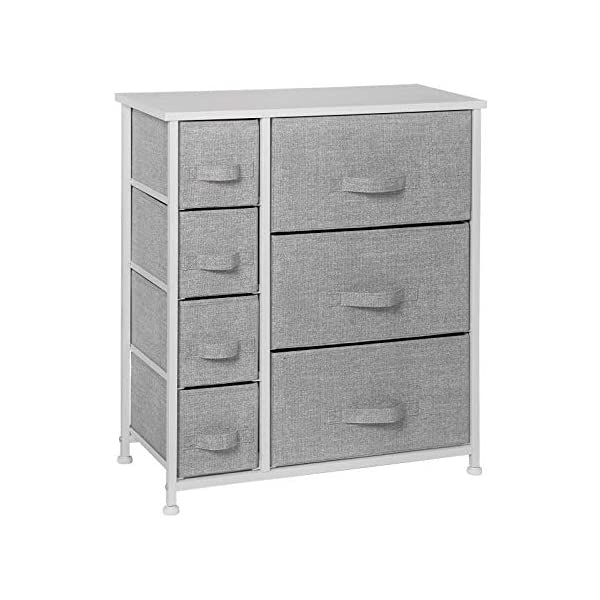 7 Drawers Dresser - Furniture Storage Tower Unit for Bedroom, Hallway, Closet, Office Organization - Steel Frame, Wood Top, Easy Pull Fabric Bins Gray/White Gray / White