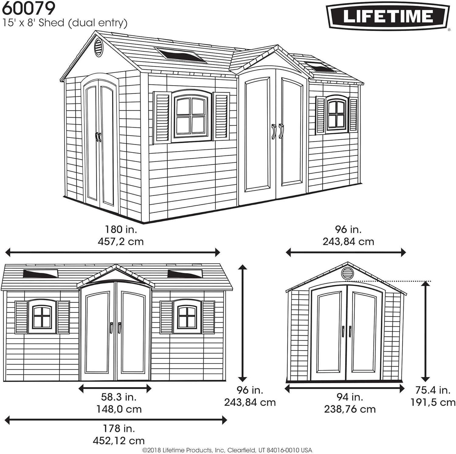 Lifetime 60079 Outdoor Storage Shed, Desert Sand, 15 x 8 ft - Double Door