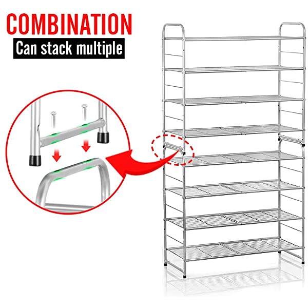 AULEDIO 3-Tier Shoe Rack, Stackable and Adjustable Multi-Function Wire Grid Shoe Organizer Storage, Extra Large Capacity, Space Saving, Fits Boots, High Heels, Slippers and More (Bronze) 3-Tier Bronze