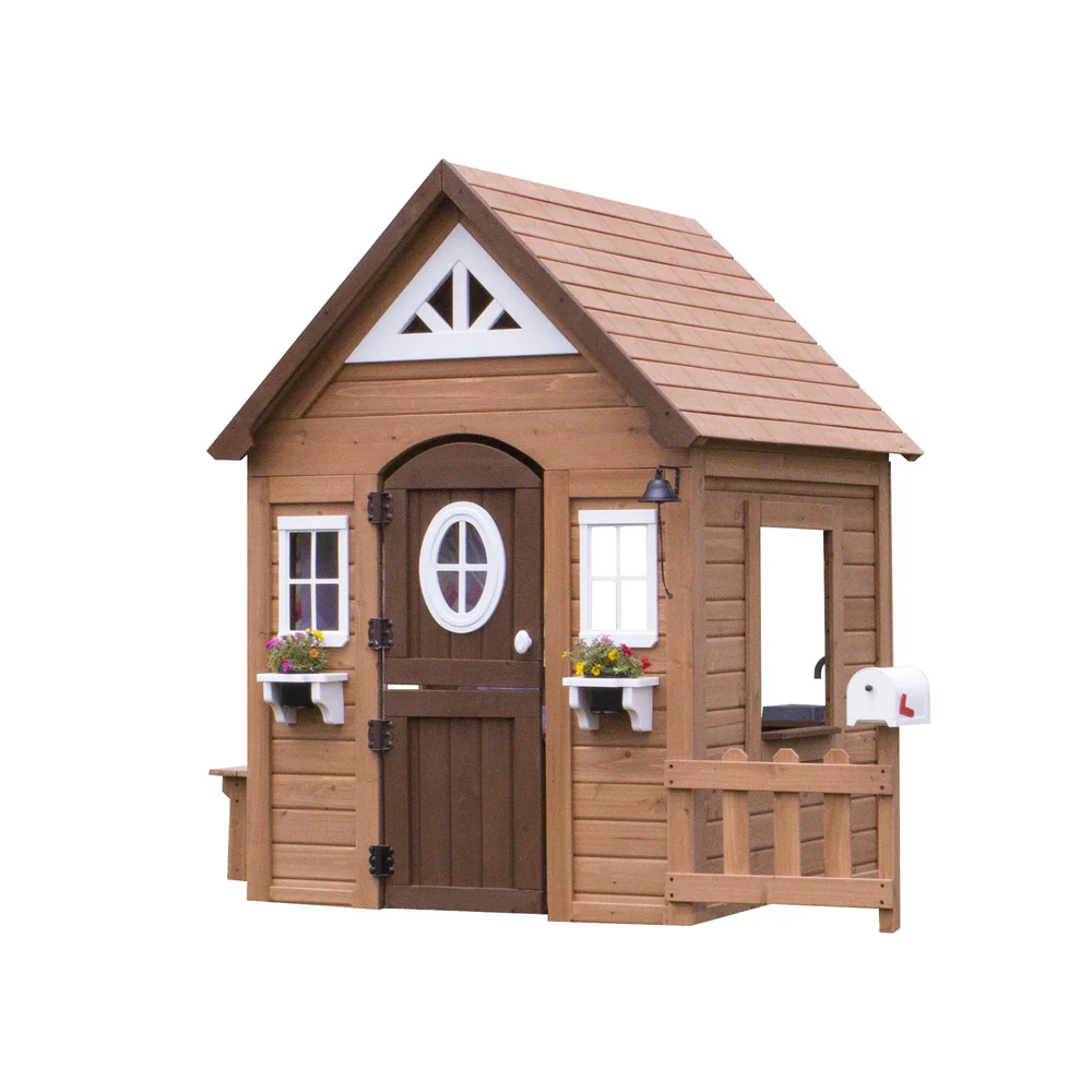 Aspen All Cedar Wooden Playhouse, Country Style, Dutch Front Door, Flower Pot Holders