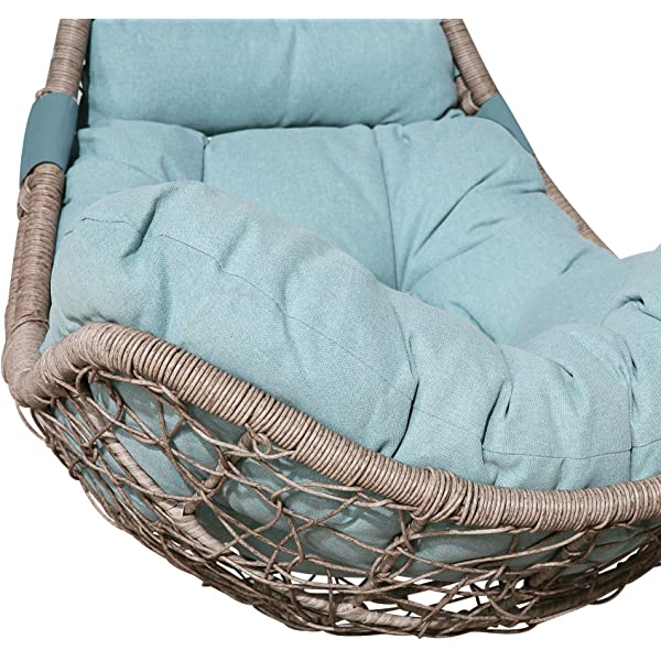 Ulax Furniture Outdoor Wicker Hanging Chair Swing, Patio Hanging Basket Swing Chair with Hanging Steel Chain (Beige)