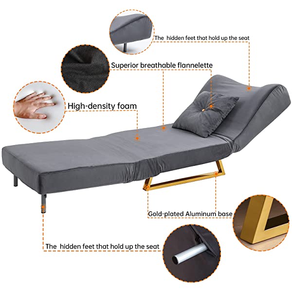 Aixsponsa Convertible Folding Sofa Bed,Modern Multi Function Sleeper Sofa,Breathable Linen Metal Frame Small Futon Sofa Bed for Living Room,Grey