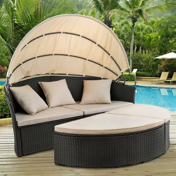 【Furniture】【BS】66” Wide Outdoor Wicker Patio Daybed with Cushions