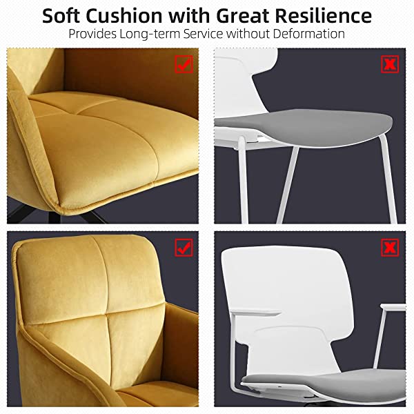 360°Swivel Home Study Velvet Chair Student Sedentary Comfortable Armchair Backrest Desk seat Anchor Rotating Living Chairs (Yellow/Gold)