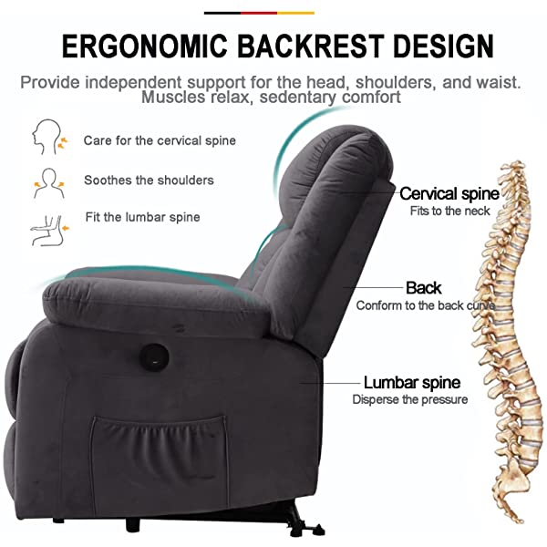 BINGTOO Power Lift Recliner Chair with Massage and Heat, Electric Fabric Vibration Massage Sofa for Elderly/Adult for Living Room, Lounge Sofa with Remote Control & USB, Velvet Blue