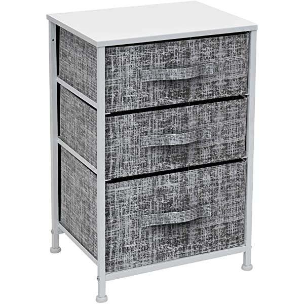Sorbus Nightstand with 3 Drawers - Bedside Furniture & Accent End Table Chest for Home, Bedroom Accessories, Office, College Dorm, Steel Frame, Wood Top, Easy Pull Fabric Bins (Gray) Grey