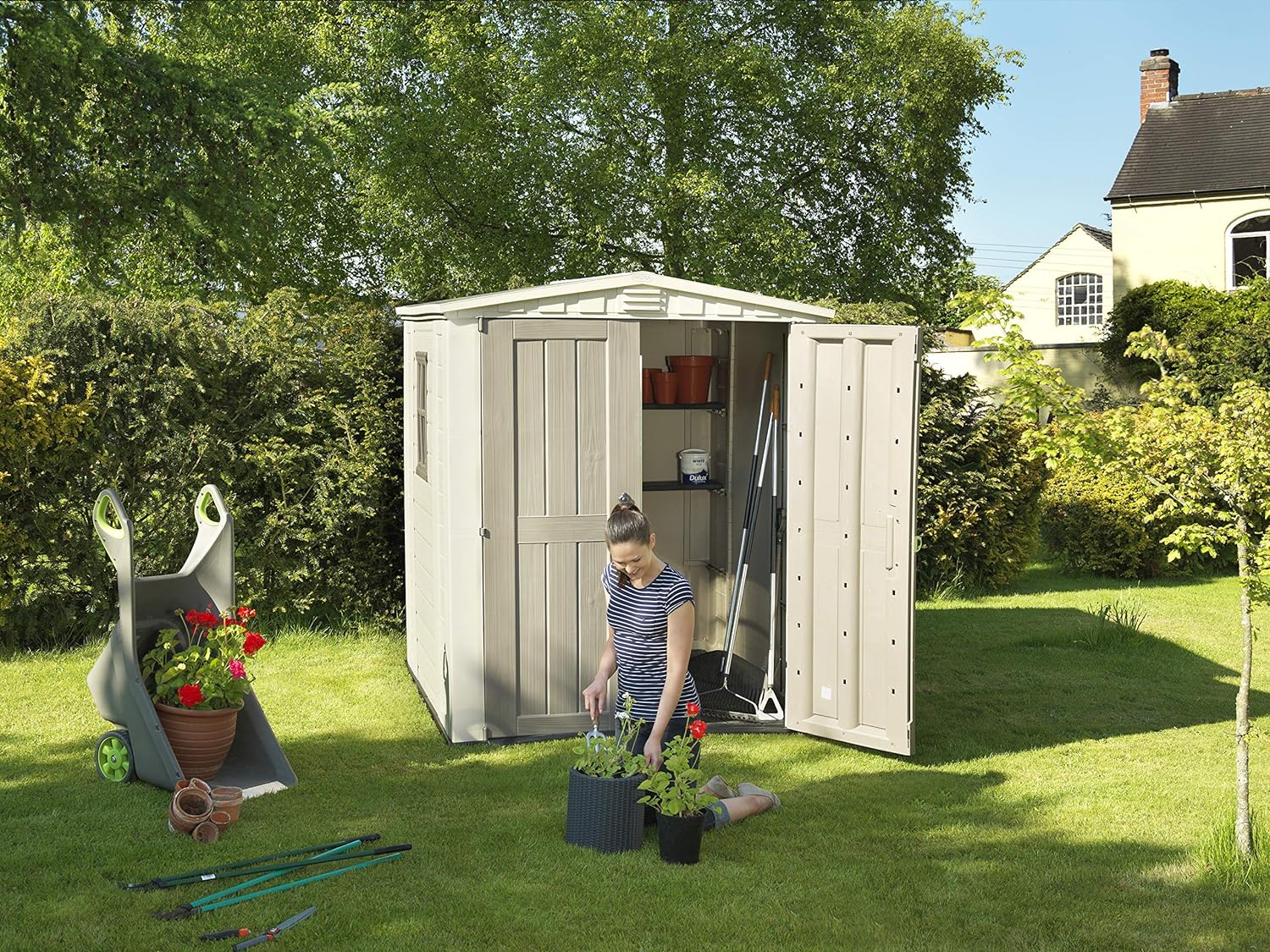 Keter Factor Outdoor Garden Storage Shed, Beige, 6 x 6 ft